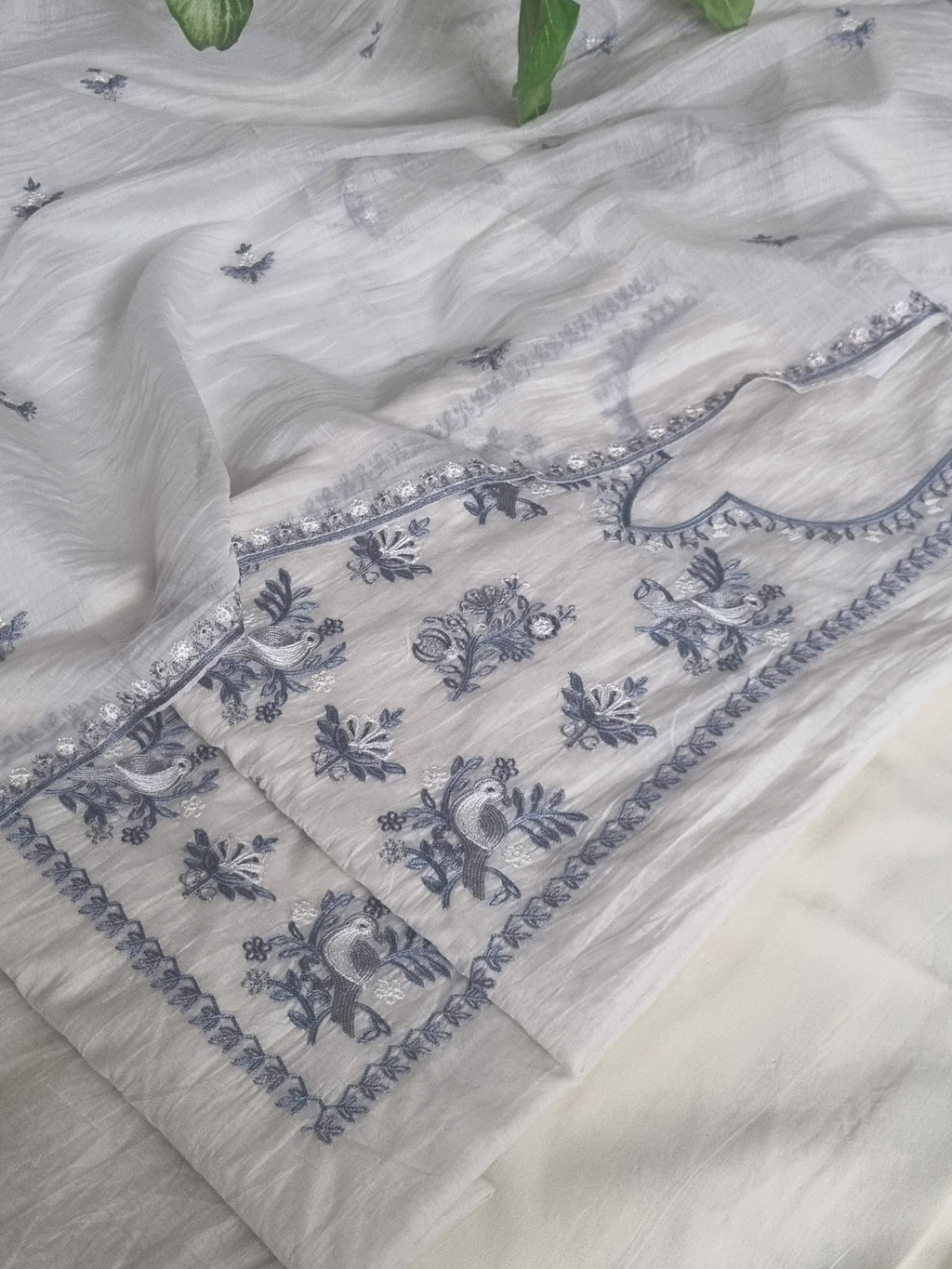 Chanderi Silk Stole Dupatta with Floral Embroidery – Part of 3-Piece Unstitched Suit Set