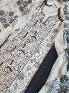 Indian handloom Kota 3-piece suit set in off white and black – full look