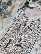 Kota fabric unstitched suit detail – off white black Chikankari Indian handloom