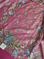 Side drape – pink Indian handloom unstitched suit with embroidered border