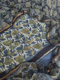 Blue and green Vanaspati block print cotton unstitched suit with Kota Doria dupatta – Indian handloom