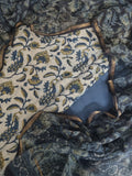 Vanaspati Block Print Cotton Unstitched Suit Set – Blue & Ivory Indian Handloom Fabric Detail