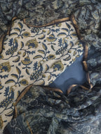 Vanaspati Block Print Cotton Unstitched Suit Set – Blue & Ivory Indian Handloom Fabric Detail