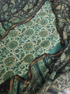 3-piece unstitched block print suit in green with matching dupatta – Indian handloom