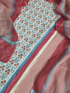 Beige Blue & Red Cotton Unstitched Suit Set with Kota Doria Dupatta – Hero Shot