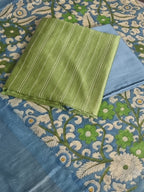 Blue green Kalamkari Chanderi 3-piece unstitched suit – full length view