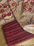 Handloom Chanderi silk salwar kameez in maroon with Kalamkari print – detail view