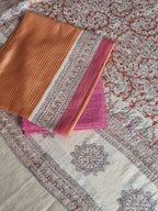 Kalamkari dupatta with Zari border – orange and beige 3-piece suit set – Tantuvanacrafts