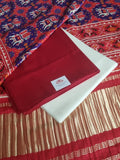 	Cotton silk 3-piece unstitched suit set in red and off white – styled look