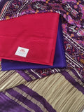 Cotton silk Patola print 3-piece unstitched suit set in pink and purple – styled look