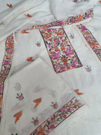 Parsi Gara hand-embroidered orange bird motif cotton 3-piece unstitched suit – detail shot