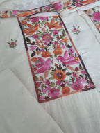Cream cotton unstitched salwar suit with orange bird Parsi Gara embroidery – fabric view
