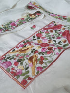 3-piece Parsi Gara hand-embroidered unstitched suit – dupatta and fabric view