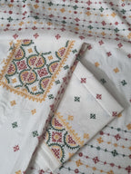 Multicolour Sindhi embroidery on Indian handloom cotton suit set – close-up detail
