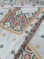 3-piece multicolour Sindhi embroidered unstitched suit – dupatta and fabric view