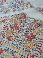 Cream cotton kurta with multicolour Kantha embroidery – editorial portrait view