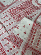 Indian handloom 3-piece suit set with Kantha embroidery – kurta detail view