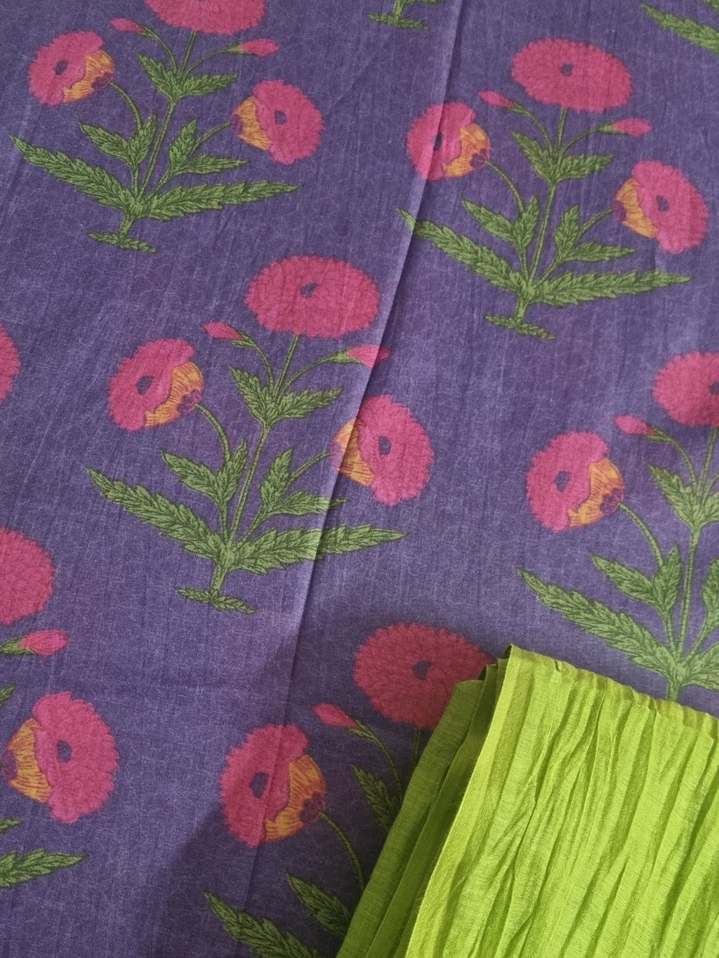 Close-up of Purple Malai Chanderi Silk Fabric - Ultra-Soft Buttery Finish with Subtle Luster