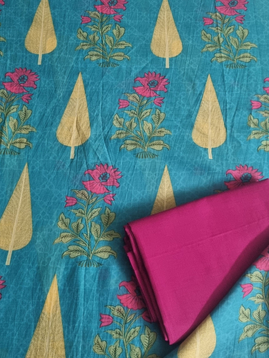 Detail of Malai Chanderi Silk Top Fabric in Peacock Blue - 2.5 Mts Unstitched | Tantuvanacrafts