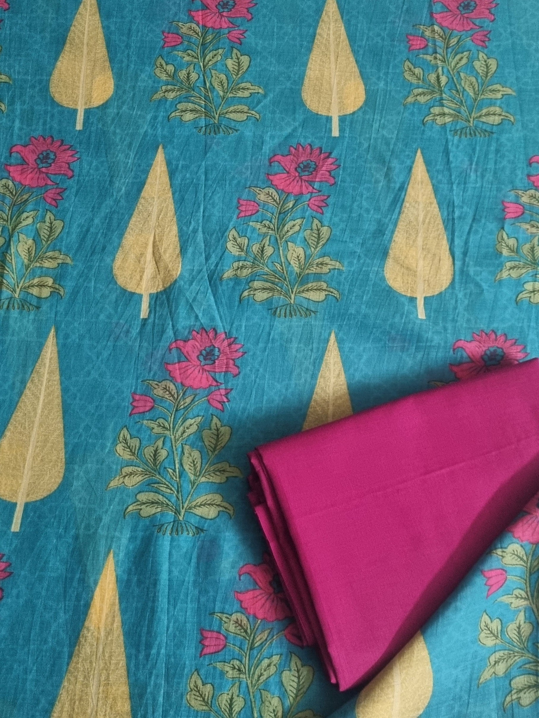Detail of Malai Chanderi Silk Top Fabric in Peacock Blue - 2.5 Mts Unstitched | Tantuvanacrafts