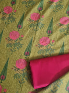 Detail of Malai Chanderi Silk Top Fabric in Green - 2.5 Mts Unstitched | Tantuvanacrafts
