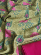 Flat Lay of Malai Chanderi Silk 2-Piece Co-ord Set – Green Top & Pink Cotton Bottom | Tantuvanacrafts