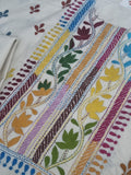 Cream Kantha work unstitched co-ord set in cotton – detail view