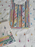 Hand-embroidered Kantha cotton 2-piece unstitched suit set – full look