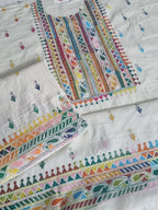 Indian handloom Kantha work cotton unstitched co-ord set – side view