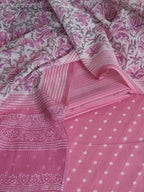 Indian handloom 3-piece unstitched suit set – pink and white Kota Doria dupatta detail
