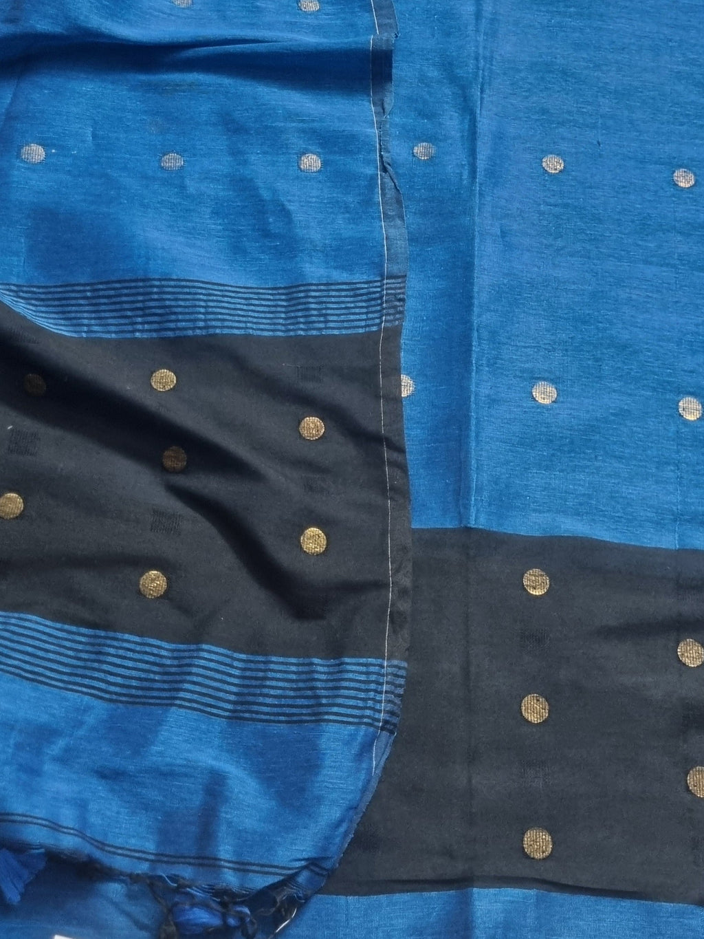 Midnight Blue & Black Handwoven Linen 2-Pc Set – Golden Disc Weave Texture