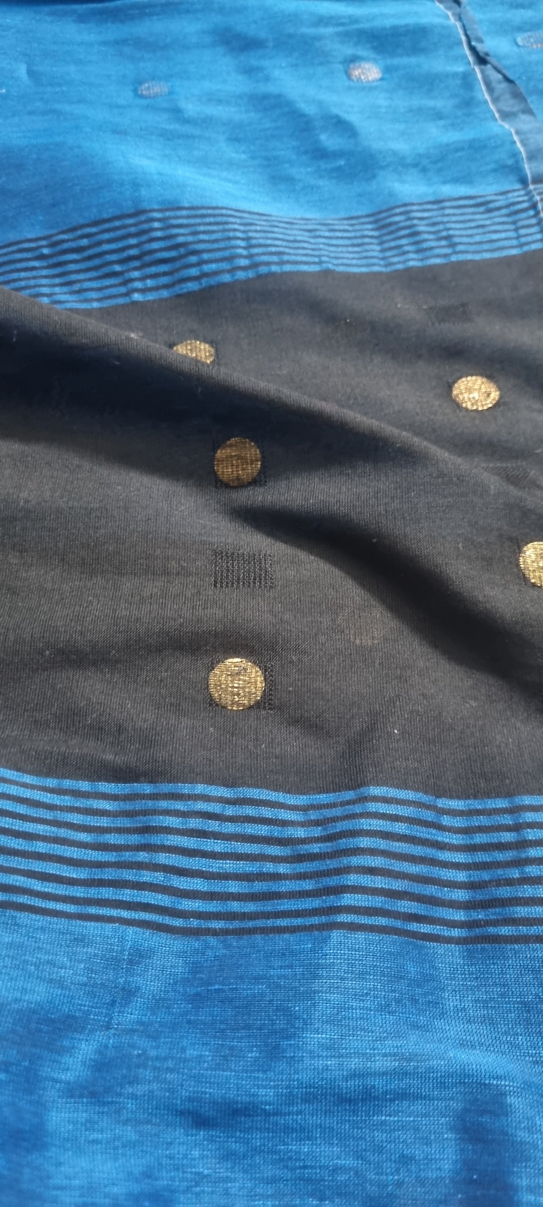 Midnight Blue & Black Handwoven Linen Unstitched Set – Fabric Close-Up