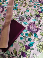 Floral Banarasi Semi Tussar fabric detail – 2-piece unstitched suit with cotton silk bottom