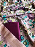 Pink and mauve Banarasi Semi Tussar suit fabric close-up – Indian handloom unstitched set