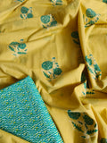 Floral Booti & Striped Block Print 2-Piece Co-ord Set | Yellow & Green | Indian Handloom