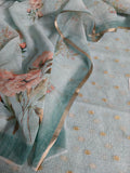 Green Kota Doria dress material with Banarasi booti pattern – 2-piece unstitched salwar kameez fabric