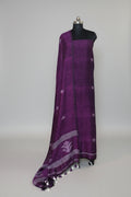 Handwoven 60 Lea linen unstitched suit fabric in deep purple with all-over woven motifs – Indian handloom, 2-piece set
