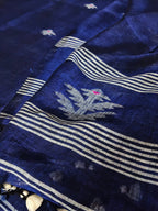 Handwoven linen suit fabric in deep indigo blue – traditional Indian handloom with woven motifs, unstitched 2-pc set