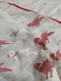 White Red Jamdani Handloom Fabric Close-Up – Bird of Paradise Weave Detail, Indian Handloom