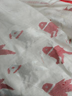 Bengal Muslin Jamdani Unstitched Set – White and Red Handwoven Fabric, Indian Handloom