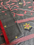 Bengal Jamdani suit fabric – grey base with woven multicolor polka dots, unstitched kurta and dupatta set