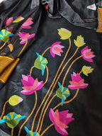 Midnight black Bengal Muslin Jamdani unstitched suit – multicolor woven star design, flat lay detail