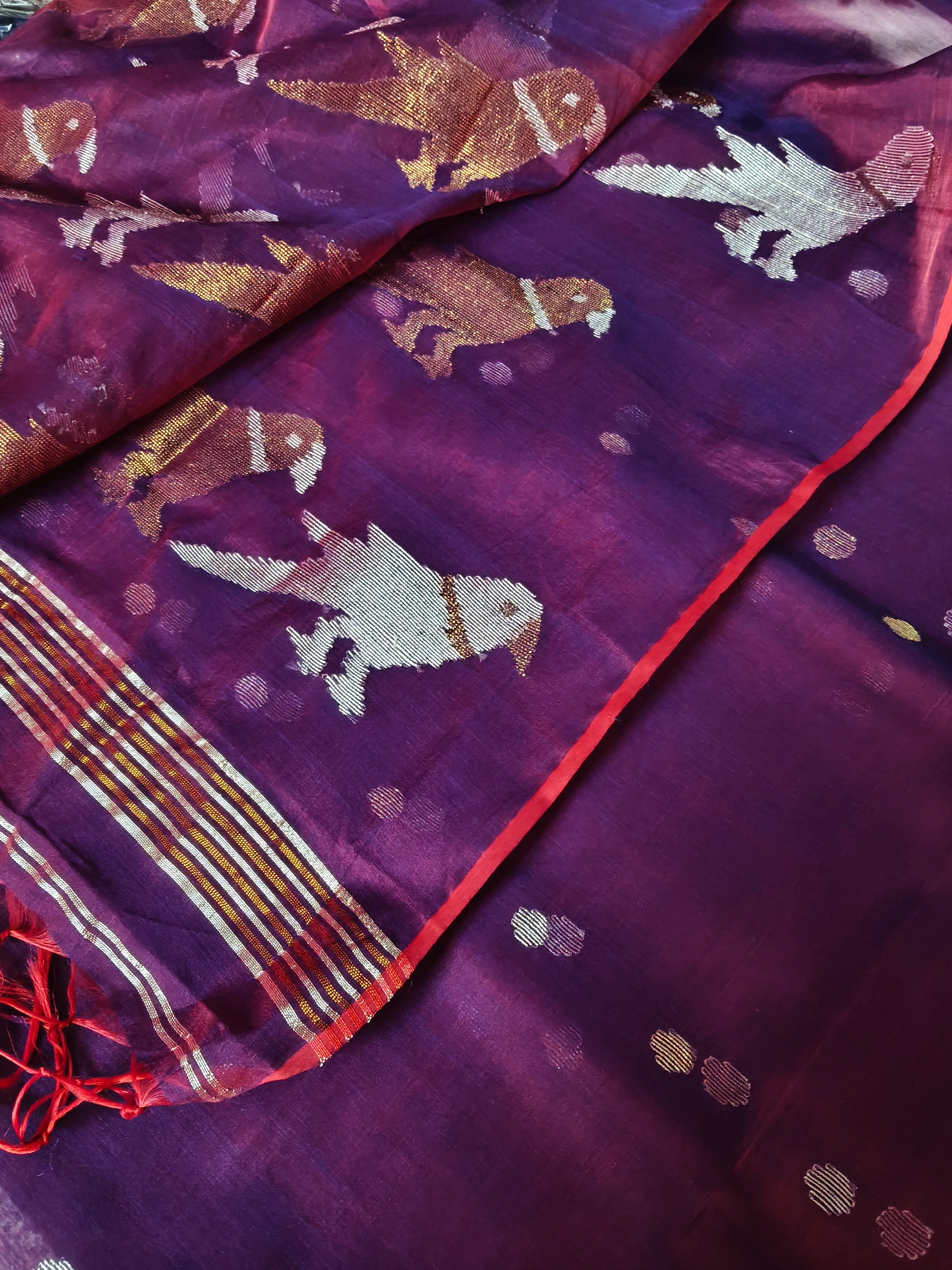 Handwoven Jamdani Suit Fabric | Purple & Silver-Bronze | 2-Pc Unstitched | Indian Handloom