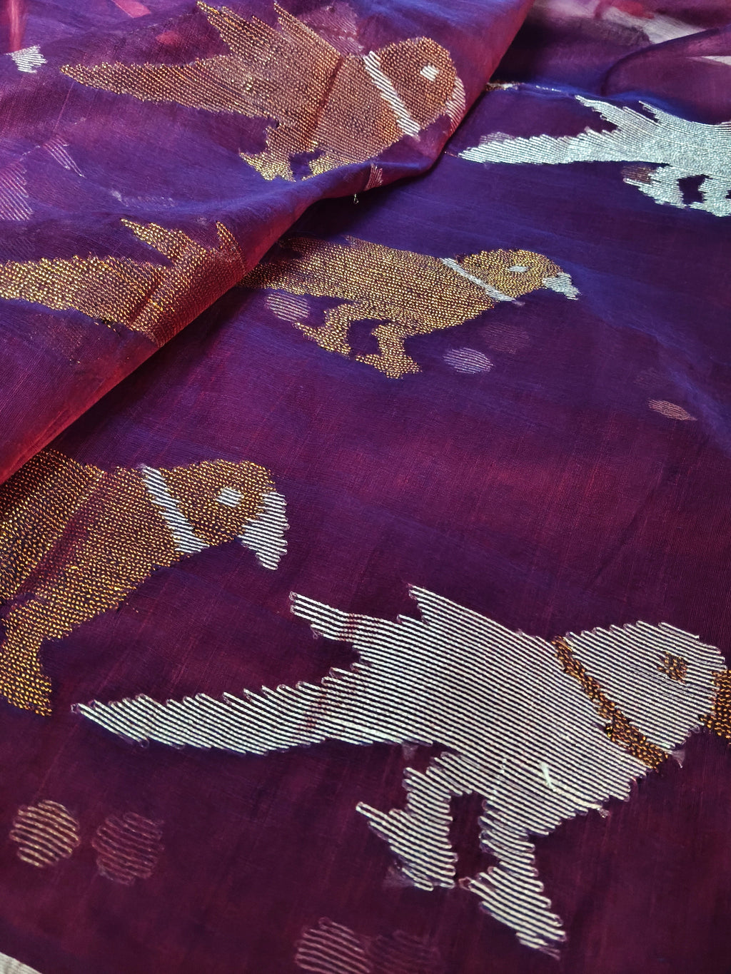 Handwoven Jamdani Suit Fabric | Purple & Silver-Bronze | 2-Pc Unstitched | Indian Handloom
