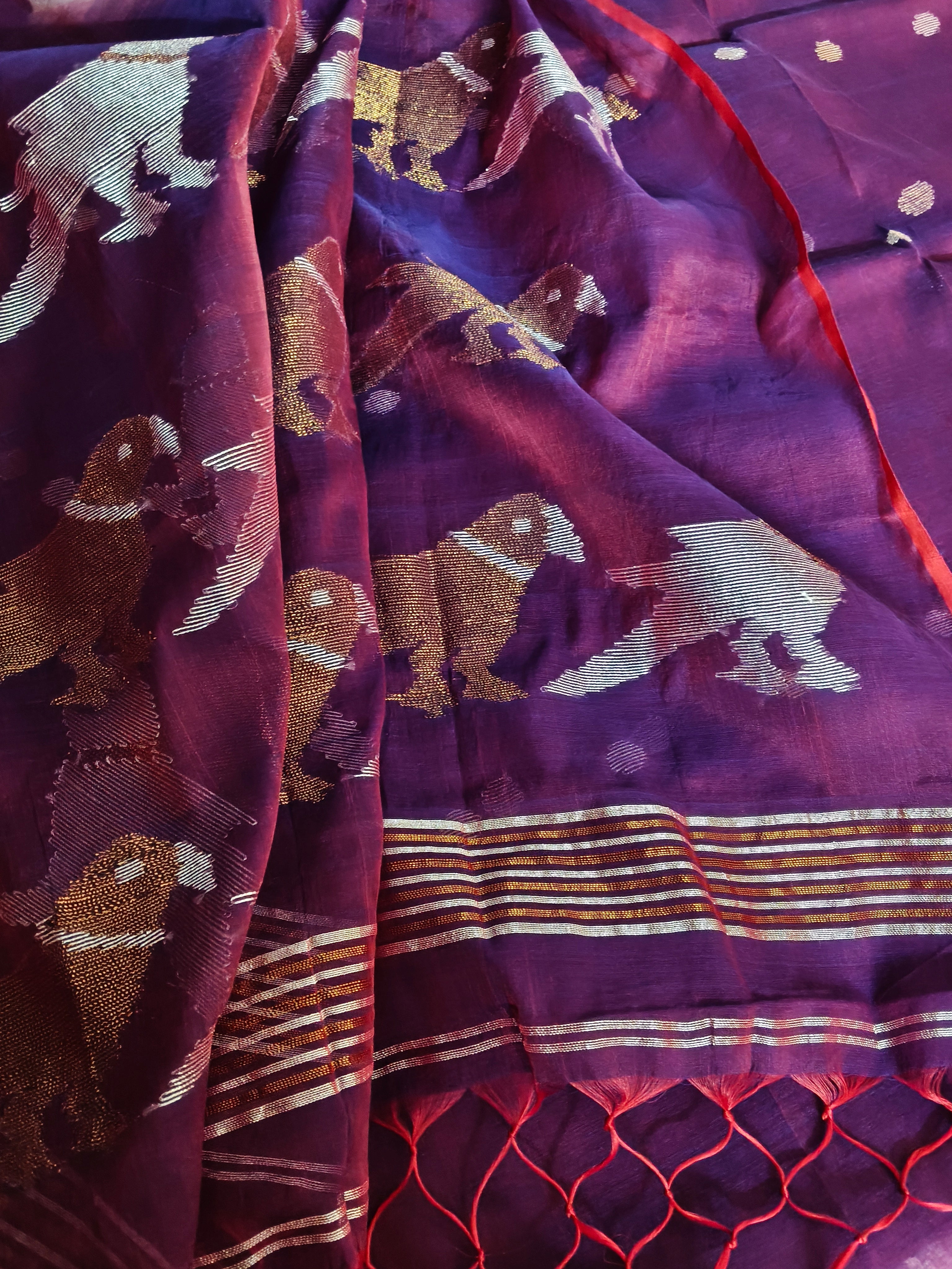 Handwoven Jamdani Suit Fabric | Purple & Silver-Bronze | 2-Pc Unstitched | Indian Handloom