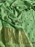 Green Cotton Mal unstitched suit – kurta and bottom fabric detail
