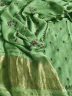 Green Cotton Mal unstitched suit – kurta and bottom fabric detail