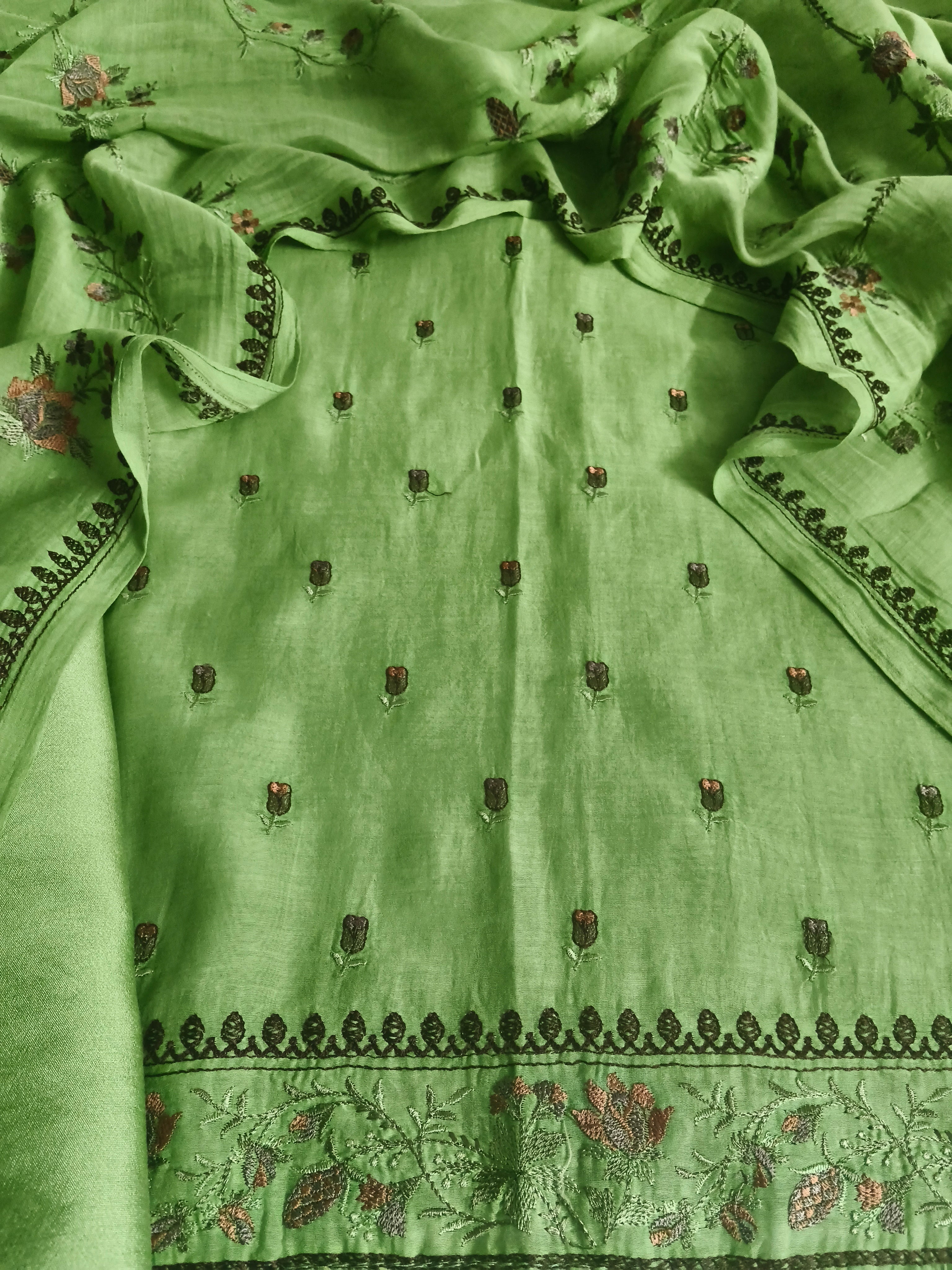 Green Cotton Mal 3-piece unstitched suit – fabric detail close-up