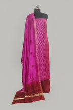 Maheshwari Silk 3-Piece Unstitched Suit Set in Pink and Red – Front View