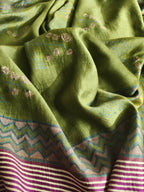 Premium handloom Maheshwari silk 3-piece set – green purple dupatta